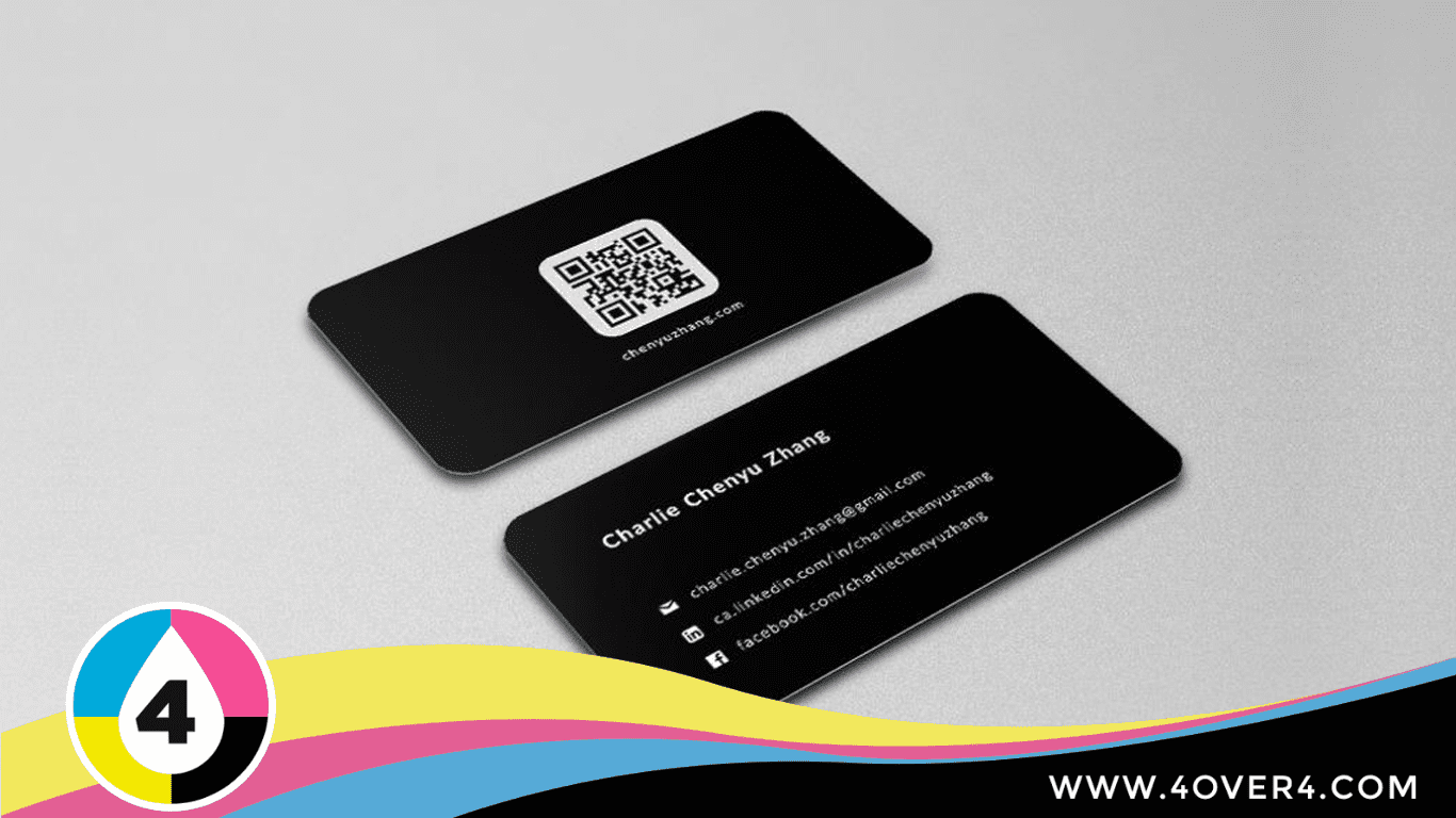 Black business card back with QR code