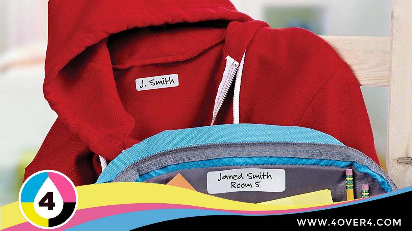 Water-resistant labels on kids bags and jackets