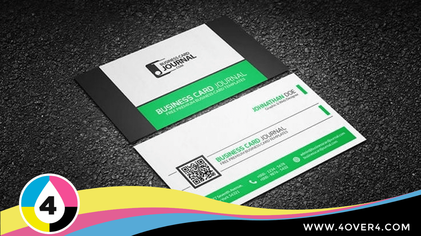 Simple and elegant black, white, and green color card with QR code printed