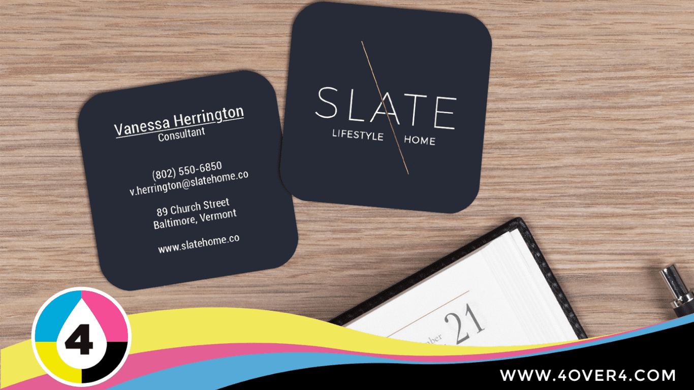 Rounded edges, solid color square business card